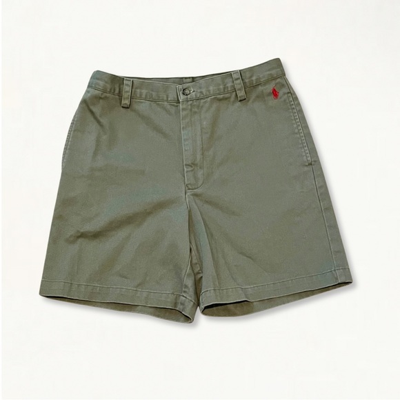 Vintage 1990s 90s Ralph Lauren Sport Cotton High-Waisted Chino Short Olive Green - Picture 1 of 12